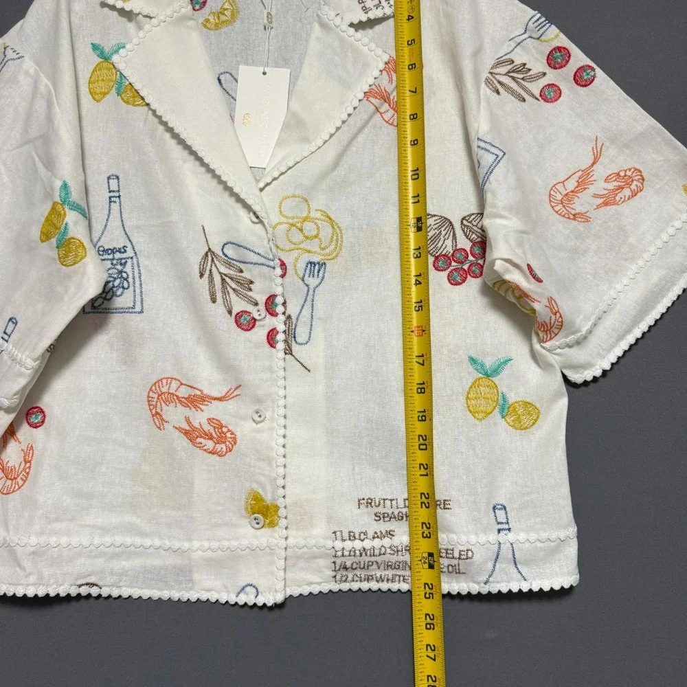 Caroline Constas Button Up Womens S Tomato Girl Cottagecore Boho Novelty NWT